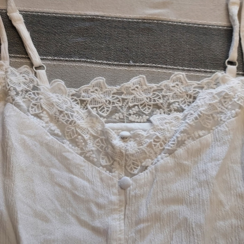 White Crinkle Lace Trim Tie Front‎ Cami Top XXL Boho Camisole Festival Romantic - Picture 3 of 6